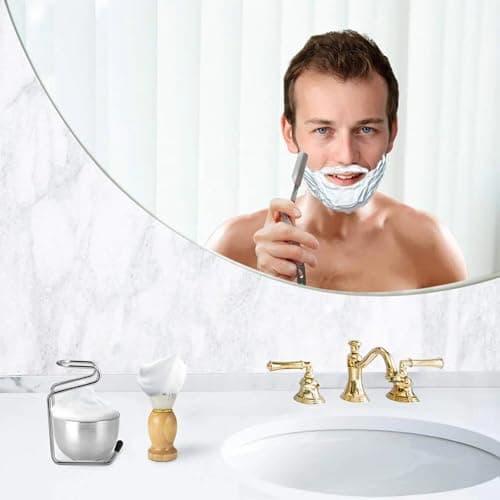Shaving Set for Men contains Shaving Brush, Shaving Stand & Shaving Bowl for Salon, Barber, Home and Travelling- Shaving Kit Gift for Him, Husband, Boyfriend, Father (Wooden) — view 3