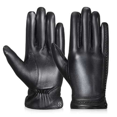 Men's Sheepskin Leather Gloves for Driving, Warm Fleece Lined Touchscreen