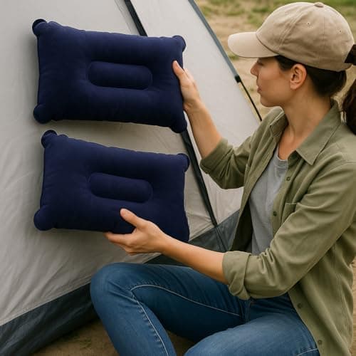 JR Quality Product Pack of Two Inflatable Blow up Pillows for Camping Holidays, Fishing and Travel Comfort. Compact and Light for Easy Storage (Blue) 37cm x 28cm — view 2