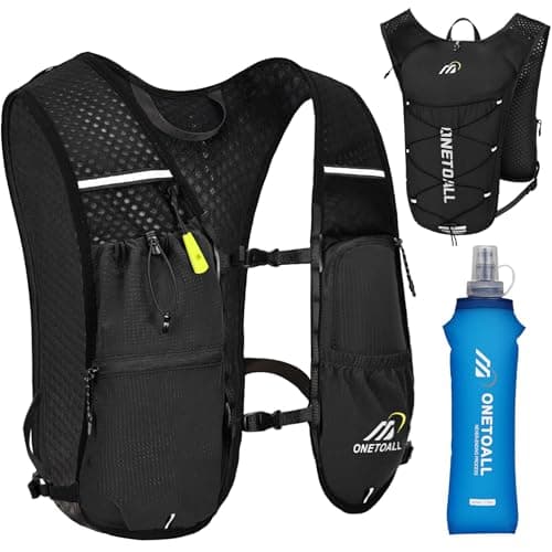 ONETOALL Running Vest Women with Water Bottle 500ml/Bladder 2L, 6L Reflective Hydration Backpack Mens, Lightweight 150g for Trailrunning Hiking Marathon (Black with Soft Flask)