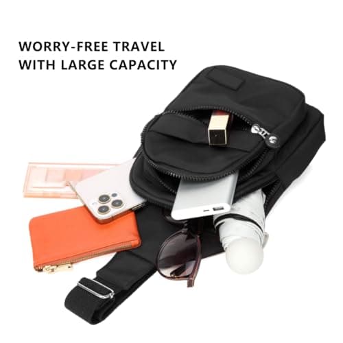 LAWALEISHE Sling Bag Chest Bag for Women Men,Anti Theft Crossbody Bags,Waterproof Shoulder Bags,One Strap Small Backpack Lightweight Small Rucksack for Sports Outdoor Travel (Black) — view 5