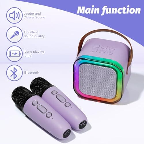 Mini Karaoke Machine for Kids Adults with 2 Wireless Microphones, Portable Singing Machine for Ages 3,4,5,6,7,8,9,10,11,12+ Years Old Girl Birthday Gift, Karaoke Speaker, Family,Home Party (Purple) — view 6