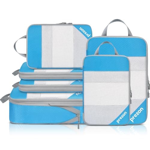 Prezon Versatile 6-Set Compression Hollow Packing Cubes, Full Open Visible Design, Space-Saving and Lightweight, Customized Cationic Material, Portable and Durable Luggage Organizer, Blue