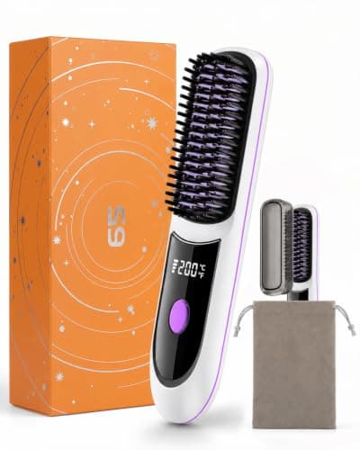 Cordless Hair Straightener Brush, Type - C USB Rechargeable Hot Comb, 3 Heat Settings, LED Digital Display, 20s Fast Heat - Up, Anti - Scald Tall Teeth, Portable Travel Hair Styling Brush - White
