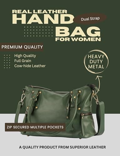 Full Grain Real Leather Handbag for Women, Shoulder Bag, Sage Green — view 3