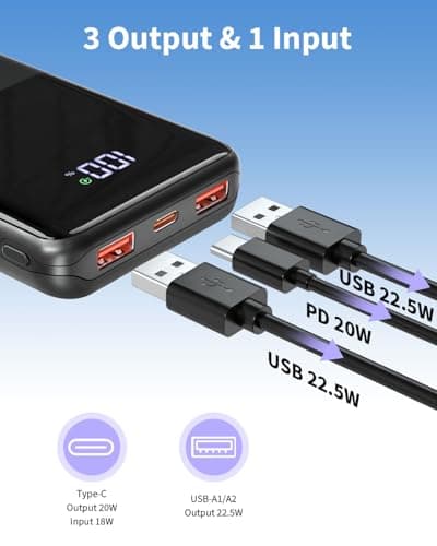 Portable Charger 20000mAh 22.5W Power Bank PD20W Fast Charging PD3.0 QC4.0 USB C Outputs & Inputs PowerBank With LCD Display For Smartphones, Smartwatches, Outdoor Equipment, etc. — view 3