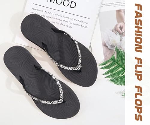 KuaiLu Women's Rhinestone Flip Flops Arch Support Yoga Mat Cushion Sandals — view 6