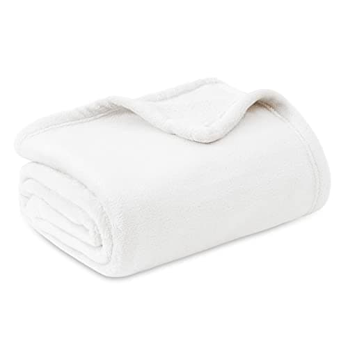 Bedsure Fleece Throw Blanket for Sofa - Flannel Fleece, White, 130x150 cm