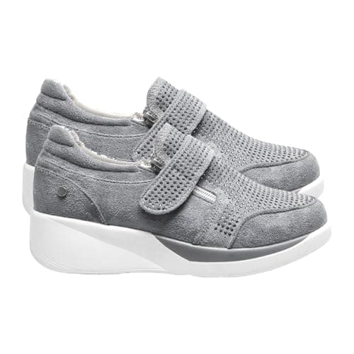 Womens Sport and Outdoor Shoes Plantar Fasciitis Shoes for Women Casual Tape Zipper Wedge Anti Platform Sneakers Footwear Orthopedic Walking Trainers Lightweight Walking Shoe Grey 5.5