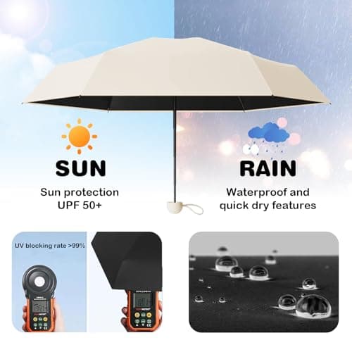 MPXEAVG Travel Umbrella, Handbag Umbrella, Mini Umbrellas with Case, for Women Handbag Size, Windproof Strong for Men Women (Beige) — view 4