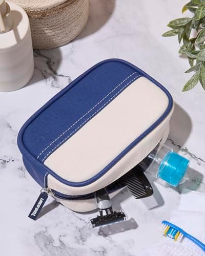 Lands' End Medium Rectangular Dopp Kit for Travel, Striped Canvas Toiletry Bag with Top Zip, Navy, M, Navy — view 5