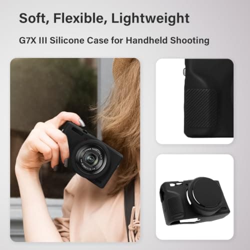 TYUANDOUER Case & Screen Protector Kit for Canon PowerShot G7X Mark III, Soft Silicone Protective Case, Anti-Scratch Grip Cover with Bracelet-Style Wrist Strap & Lens Cover, Lightweight - Black — view 5