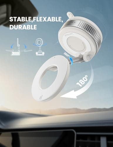 Lamicall Vacuum Magnetic Car Phone Holder, 2025 Upgraded Suction Cup Car Mount for Magsafe, 360° Rotatable for iPhone 17 16 15 13 12 Pro/Max/Plus/Air/Mini on Mirror, Smooth Surface, Windscreen - White — view 4