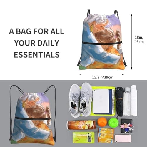Vortithora Outdoor Grandma-Hug-Love Casual Drawstring Backpack With Zipper Pocket, Drawstring Sports Bag For Gym And Daily Use — view 3