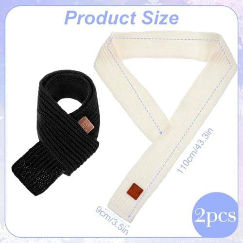 Abeillo 2 Pack Warm Kids Winter Knit Scarves Soft Knitted Neck Warmer Scarf Warm Scarves Wrap for Boys Girls (Beige, Black) — view 2