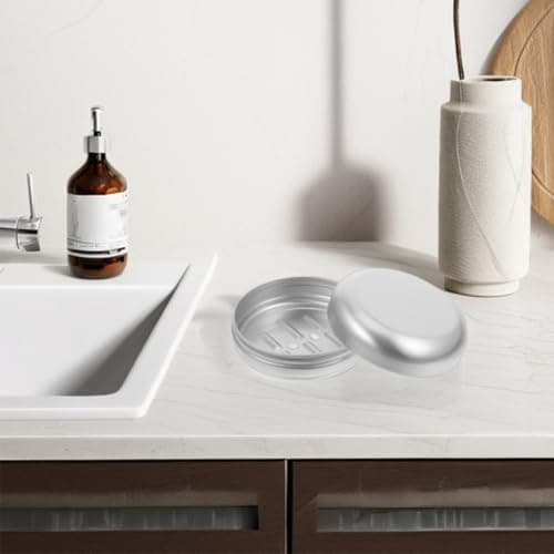 TEMPNAP Travel Size Silver Aluminum Soap Box with Lid for Bathroom and Shower, Secure Storage and Easy to Clean round Minimalist Soap Dish with Self Draining Design — view 6