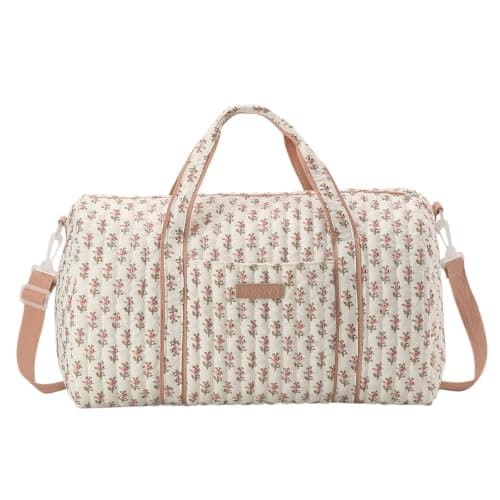 GSenhui Quilted Duffle Bag for Women Cute Baby Hospital Bag Floral Duffel Bags (Cream Vertical Floral)