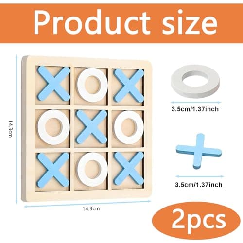 2 Pcs Noughts and Crosses Game,Funny Wooden Tic Tac Toe Game,Portable Travel Size Classic XO Chess Board Game for Kids Adults Indoor Game(Orange and White, Blue and White) — view 2