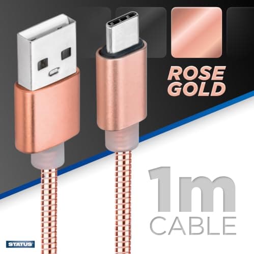 Status USB A to USB C Charge Cable, 1M Durable, 5w Charging Cable, High-Speed Data Sync, Rose Gold Metal, (Pack of 1), ATC1MMRGL10 — view 2