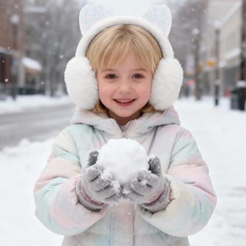 IHCEMIH Ear Muffs Women Girls Earmuffs Winter Accessories Fluffy Plush Adjustable Adults Outdoor Thermal Ear Warmer Skiing Running Cat Ears Covers Protector from Wind Cold Gift for Girls Ladies White — view 5