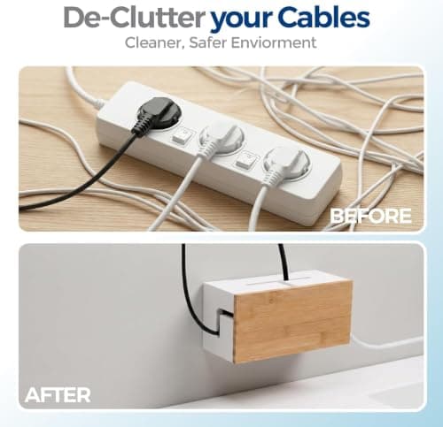 Cable Organiser Box Bamboo 24.5x13x11cm, White, Wall Fixings Included — view 5