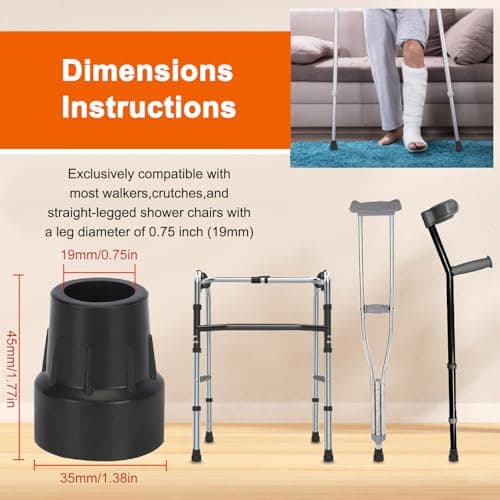 TLLTKOK Rubber Ferrules for Walking Sticks, 4 Pack 19 mm Heavy Duty Rubber Replacement Tips for Canes Crutches Walking Sticks, Non-Slip Extreme Grip Crutch Tips with Metal Inserts — view 2