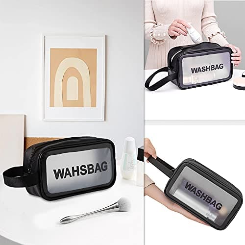 Clear Toiletry Bag, Waterproof PVC Clear Makeup Bags, Portable Travel Toiletry Bag Cosmetic Bag for Women & Men Traveling Accessories Organizer Wash Bag with Zipper Handle (Black) — view 4