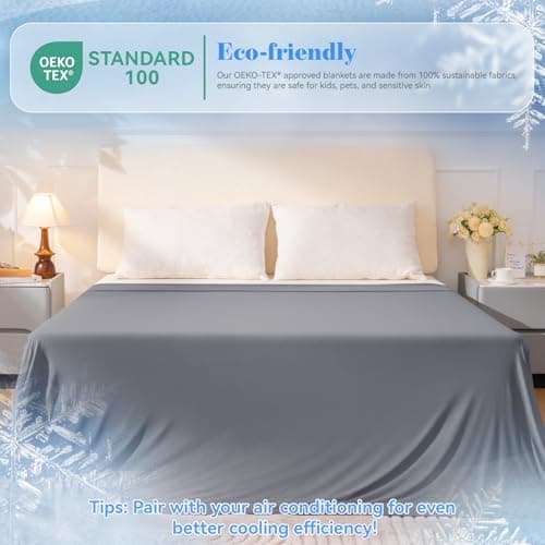 Cooling Blanket for Hot Sleepers, Double-Sided Cold Blanket with Japanese Q-Max >0.5 Arc-Chill Fibers, Lightweight & Breathable Summer Blanket for Couch, Travel, Minimalist Texture Grey,152 x 203 cm — view 5