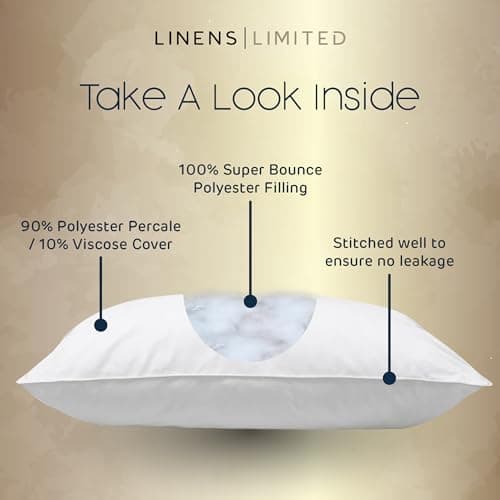 Linens Limited - Soft Pillows 2 Pack, Made in the UK, Hotel Quality, LuxeHotel Bounce Back Pillows, Soft and Firm with Orthopedic Support, Non-Allergenic, Machine Washable (White) — view 5