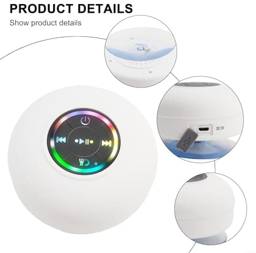IPX4 BT Shower Speaker with RGB Lights, Portable Wireless Speaker Built-in Mic for Outdoor Travel Party, 3W for MINI Speaker for Bathroom(White) — view 2
