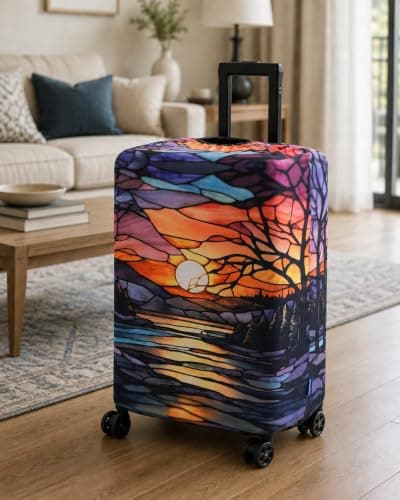 Youth Union 18"-32" Bamboo Fiber Polyester Transparent Suitcase Cover Travel Trolley Case Cover, stained glass evening lake, M(22-25"), minimalism — view 6