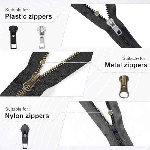 76 Pcs Zip Repair Kit, Universal Zipper Repair Kit, Zipper Pull Replacement Pull Accessories Size 5 with Top and Bottom Stops, for Jackets Clothes Bags Backpack Luggage (Black, Silver, Gold) — view 3