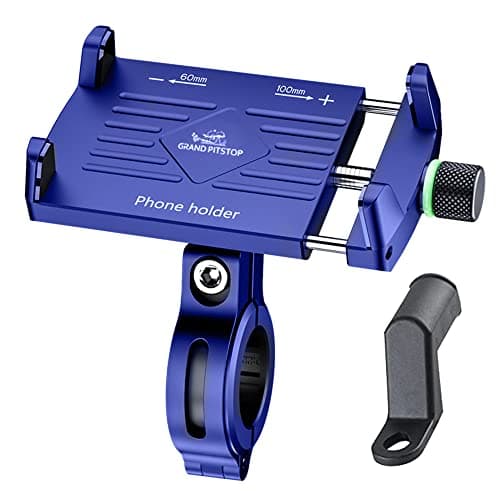 GRAND PITSTOPMotorcycle Phone Holder Bike Phone Mount Compatible with 4" to 6" Phone Sturdy Holders for Grip| 360° Phone Protection| Aluminium Clamp Blue