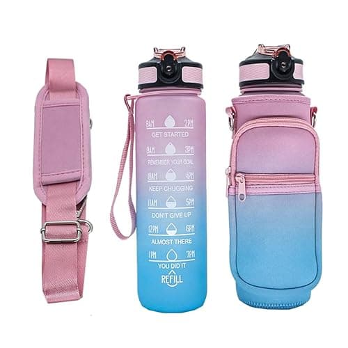Sparsh & Sell 32oz Gradient Motivational Water Bottle with Time Marker, Straw & Carry Sleeve – Leakproof BPA-Free Tritan, with Adjustable Strap & Pocket for Gym, Travel & Outdoor Use
