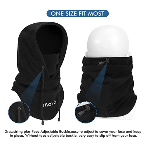 TAGVO Winter Thermal Fleece Balaclavas, Soft & Warm Adjustable Hood Hat Skiing Face Cover Face Mask Neck Warmer Snood Neck Gaiter for Running Skiing Cycling Motorbikes Hiking- Men & Women Army Green — view 5