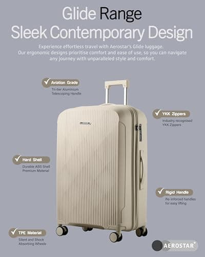 Aerostar 24” Medium Lightweight PP Hard Suitcase 4 Silent Spinner Wheels Check-in Luggage Integrated TSA Combination Lock for 15 to 20kg (Beige, 75 Litre) — view 2