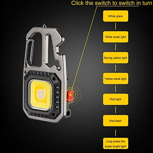 Mini Rechargeable Keychain Flashlight 7 Lighting Modes Portable Cob Light With Corkscrew Screwdriver For Outdoor Fishing Hiking Camping Emergency (Dark Gray, One Size) — view 3