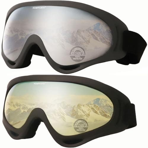 OUTDOORSPARTA 2-Pack Ski Goggles Snow Sports Goggles Snowboarding Goggles Motocycle Glasses for Men Women Youth Kids Boys Girls (3. Gray Frame, Clear Lens; Black Frame, Yellow Lens)