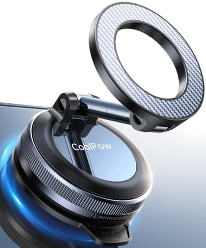 Coolpow for Magsafe Car Mount Vacuum Magnetic Phone Holder for Cars【Greater Stability】 Magnetic Phone Mount for Shower Mirror Window Mobile Phone Holder for Magsafe iPhone 17 16 15 Samsung (Carbon)