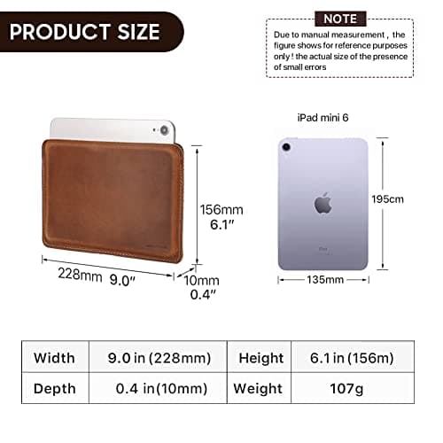 CONTACT'S FAMILY Sleeve for 7.9/8.3 Inch iPad Mini, Slim Protective Leather Case Compatible with iPad Mini 7.9”/8.3”(Horizontal Model)(Brown) — view 2