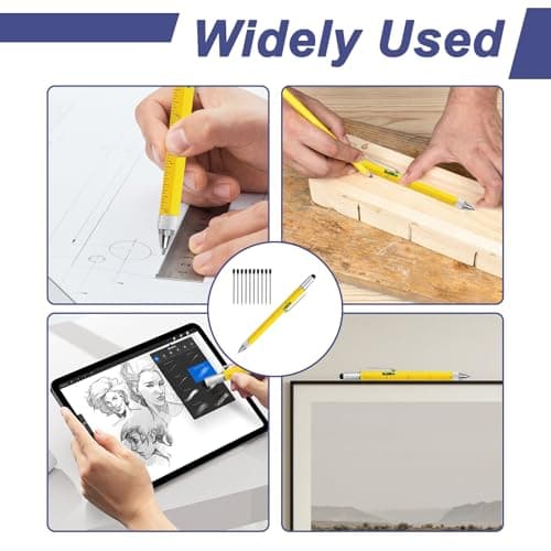 11 PCS Multi Tool Pen, Multitool Pen 6 in 1 Yellow Cool Gadgets for Men Husband Grandpa Engineer Handyman with Stylus Bubble Level Ruler Flathead Phillips Screwdriver Ballpoint and 10 Extra Refills — view 5