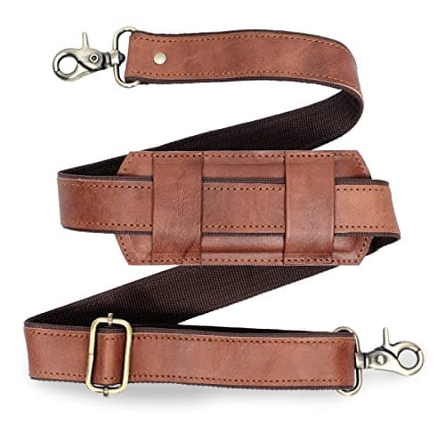 Adjustable 60-inch Leather Bag Replacement Shoulder Strap Non-Slip Comfort Fit Padded with Metal Swivel Hooks for Crossbody Purses, Laptop Messenger Bags, Brown, Large
