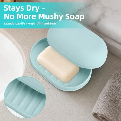 3 Pcs Soap Dish with Lid & 3 Pcs Toothbrush Case Set, Travel Soap Box Leakproof Container, Plastic Bar Soap Holder Portable for Home Camping Hiking Gym — view 5