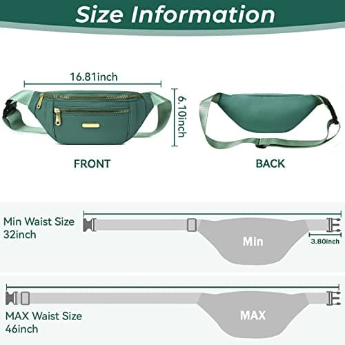 Fanny Pack Fashionable Waist Bag Casual Travel Bum Bag with 3 Zipper Pockets for Women Men Sports Running Hiking Jogging (Green) — view 3