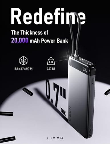 LISEN 20000mAh CCC Certified Power Bank with Built in USB-C Cable, 55W Xiaomi HyperCharge & 35W PD/QC/PPS Fast Charging Flight Approved All Alloy for iPhone 15-17, Xiaomi — view 5