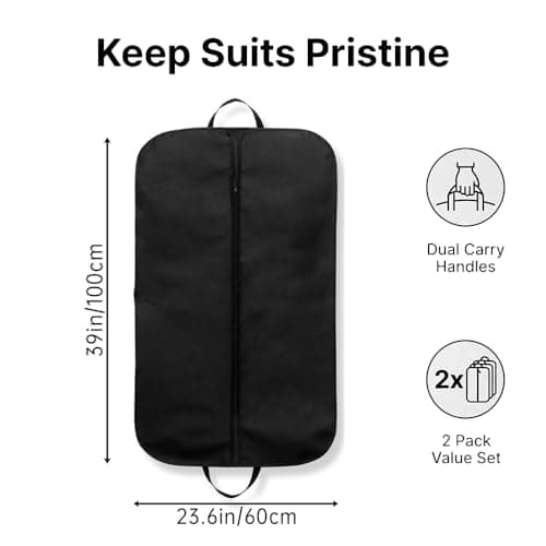 2 Pack Premium Suit Bags for Men & Women, Black Garment Bags with Handles & Full Zipper, Breathable Dust Covers for Clothes Storage Travel, Foldable Suit Carrier for Coats, Dresses Jackets (2) — view 2