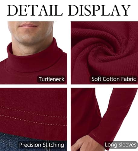 Hisir Men's Thermal Top, Long Sleeve Cotton Roll Neck Base, Burgundy, S — view 3