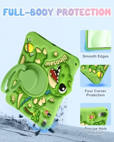 Kokaade for iPad 10th Generation/A16 Case - Soft Silicone with Shoulder Strap & Rotating Stand Cute Cartoon Dinosaur for Boys Girls Teens for iPad 11th Generation 11 Inch 2025 — view 6