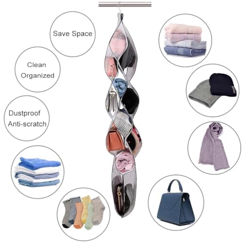 MISSLO Shoe Rack Storage Hanging Wardrobe Handbag Organiser Closet 13 Large Pockets Organizer for Shoe Tidy with Rotating Hanger, White — view 5