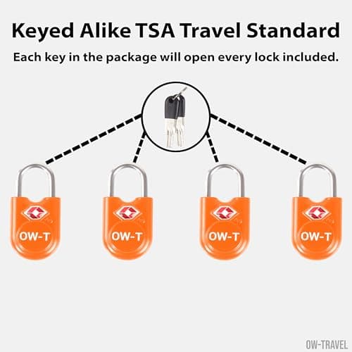 OW-Travel Suitcase Locks with Keys, TSA Approved Luggage Padlocks, Orange 4 — view 3